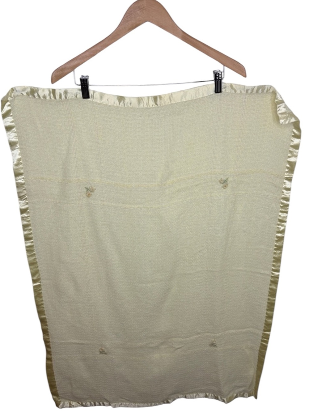 Vintage Three Weavers Yellow Handwoven Vigin Orlon Floral Baby Blanket BLEMISH